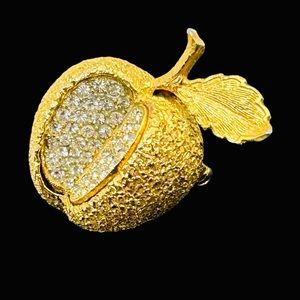 Vintage Hattie Carnegie pave’ Rhinestone Apple Brooch